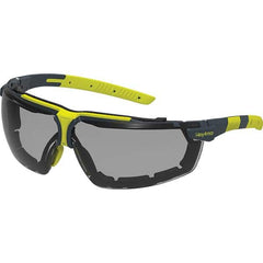 Safety Glass: Anti-Fog & Scratch-Resistant, Polycarbonate, Gray Lenses, Frameless, UV Protection Charcoal Frame, Single, Adjustable