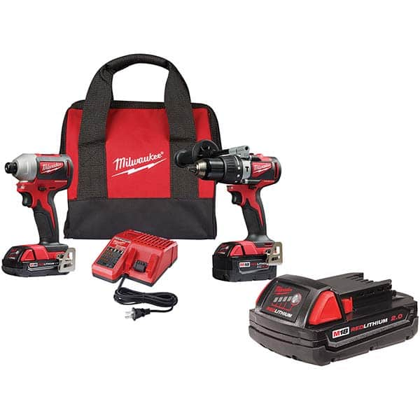 Milwaukee Tool - Cordless Tool Combination Kits Voltage: 18 Tools: 1/2" Brushless Compact Drill/Driver, 1/4" Brushless Compact Impact Driver - Benchmark Tooling