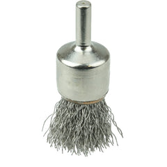 3/4″ Nickel-Plated Cup End Brush, .014″ Stainless Steel Crimped Wire Fill - Benchmark Tooling