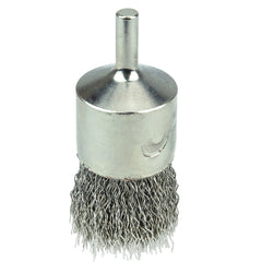 1″ Nickel-Plated Cup End Brush, .014″ Stainless Steel Crimped Wire Fill - Benchmark Tooling