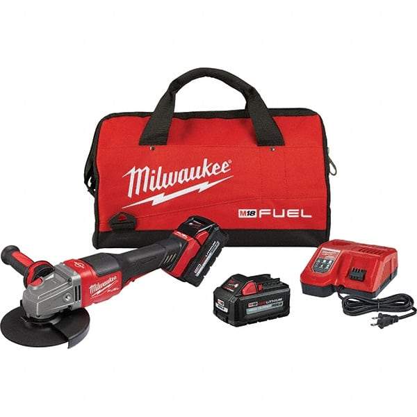 Milwaukee Tool - 4-1/2 - 6" Wheel Diam, 9,000 RPM, Cordless Angle & Disc Grinder - 5/8-11 Spindle, 18 Volts, 6 Amps, Side Exhaust - Benchmark Tooling