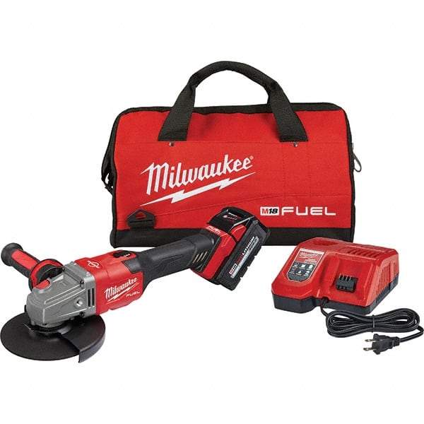 Milwaukee Tool - 4-1/2 - 6" Wheel Diam, 9,000 RPM, Cordless Angle & Disc Grinder - 5/8-11 Spindle, 18 Volts, 6 Amps, Side Exhaust - Benchmark Tooling