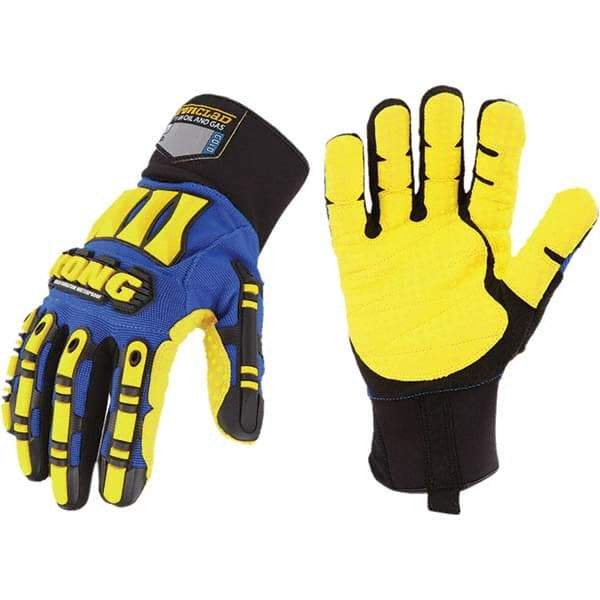 ironCLAD - Size 2XL (11), ANSI Cut Lvl A1, Abrasion Lvl 5, Cut Resistant Gloves - 11" Long, Uncoated, Polyester Lining, Slip-On Cuff, Blue/Yellow, Paired - Benchmark Tooling