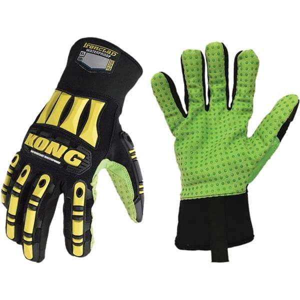 ironCLAD - Size XL (10), ANSI Cut Lvl A5, Abrasion Lvl 5, Cut Resistant Gloves - 11" Long, Uncoated, Polyester Lining, Slip-On Cuff, Black/Green, Paired - Benchmark Tooling