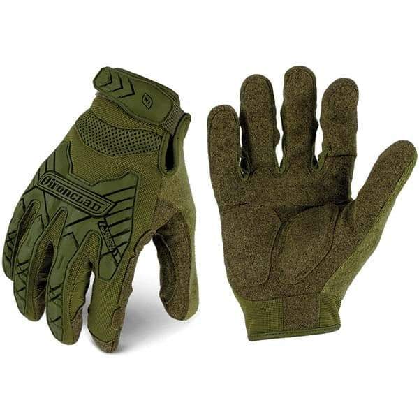 ironCLAD - Size S (7) Synthetic Leather Work Gloves - For Mechanic's & Lifting, Uncoated, Hook & Loop Cuff, Full Fingered, Olive Drab Green, Paired - Benchmark Tooling