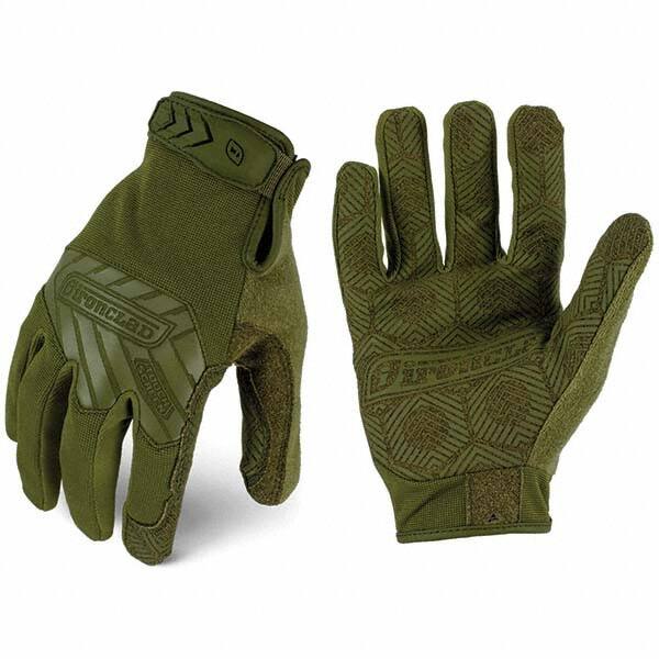 ironCLAD - Size 2XL (11) Synthetic Leather Work Gloves - For Mechanic's & Lifting, Uncoated, Hook & Loop Cuff, Full Fingered, Olive Drab Green, Paired - Benchmark Tooling