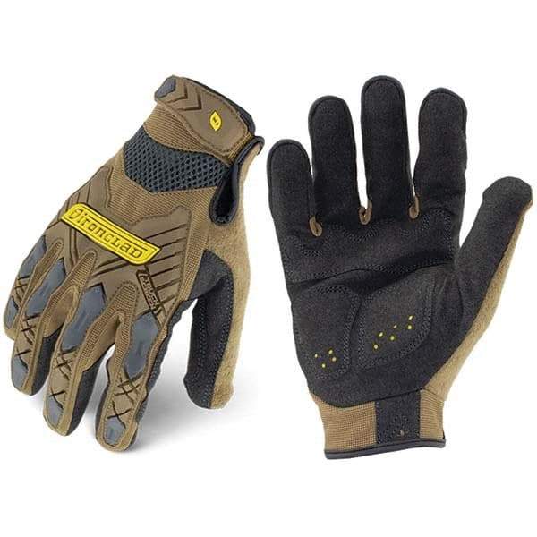 ironCLAD - Size L (9) Synthetic Leather Work Gloves - For Mechanic's & Lifting, Uncoated, Hook & Loop Cuff, Full Fingered, Coyote, Paired - Benchmark Tooling