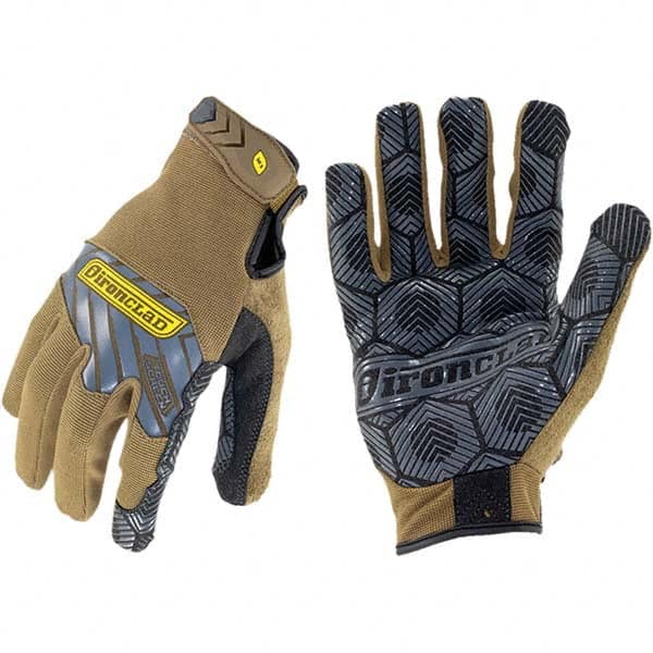 ironCLAD - Size M (8), ANSI Cut Lvl A1, Abrasion Lvl 5, Silicone Coated Cut Resistant Gloves - 8.75" Long, Uncoated, Unlined, Hook & Loop Cuff, Brown/Gray, Paired - Benchmark Tooling