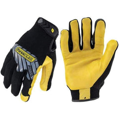 ironCLAD - Size XL (10), ANSI Cut Lvl A1, Abrasion Lvl 3, Cut Resistant Gloves - 9.25" Long, Uncoated, Unlined, Hook & Loop Cuff, Black/Gold, Paired - Benchmark Tooling