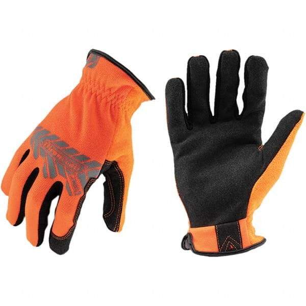 ironCLAD - Size L (9), ANSI Cut Lvl A2, Abrasion Lvl 3, Cut Resistant Gloves - 9.75" Long, Uncoated, Unlined, Slip-On Cuff, Hi-Vis Orange, Paired - Benchmark Tooling