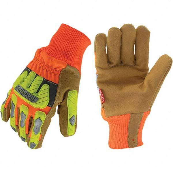 ironCLAD - Size S (7), ANSI Cut Lvl A6, Abrasion Lvl 3, Cut Resistant Gloves - 11" Long, Uncoated, Unlined, Knit Wrist, Hi-Vis Orange/Yellow, Paired - Benchmark Tooling