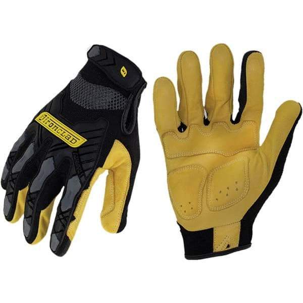 ironCLAD - Size XL (10), ANSI Cut Lvl A1, Abrasion Lvl 3, Cut Resistant Gloves - 9.25" Long, Uncoated, Unlined, Hook & Loop Cuff, Black/Gold, Paired - Benchmark Tooling