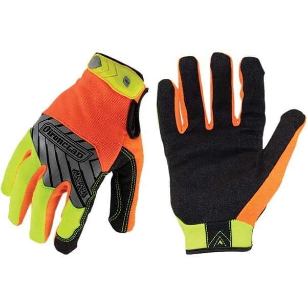 ironCLAD - Size 2XL (11), ANSI Cut Lvl A2, Abrasion Lvl 3, Cut Resistant Gloves - 9.5" Long, Uncoated, Unlined, Hook & Loop Cuff, Hi-Vis Orange/Yellow, Paired - Benchmark Tooling