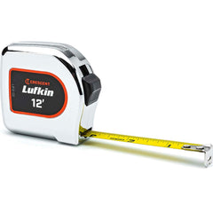 Lufkin - Tape Measures; Length (Feet): 12.000 ; Width (Inch): 0.5 ; Graduation (Inch): 1/10; 1/100 ; Graduation (Feet): 1/10; 1/100 ; Blade Material: Steel ; Case Material: Chrome - Exact Industrial Supply