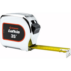 Lufkin - Tape Measures; Length (Feet): 35.000 ; Width (Inch): 1 1/8 ; Graduation (Inch): 1/10; 1/100 ; Graduation (Feet): 1/10; 1/100 ; Blade Material: Steel ; Case Material: Chrome - Exact Industrial Supply