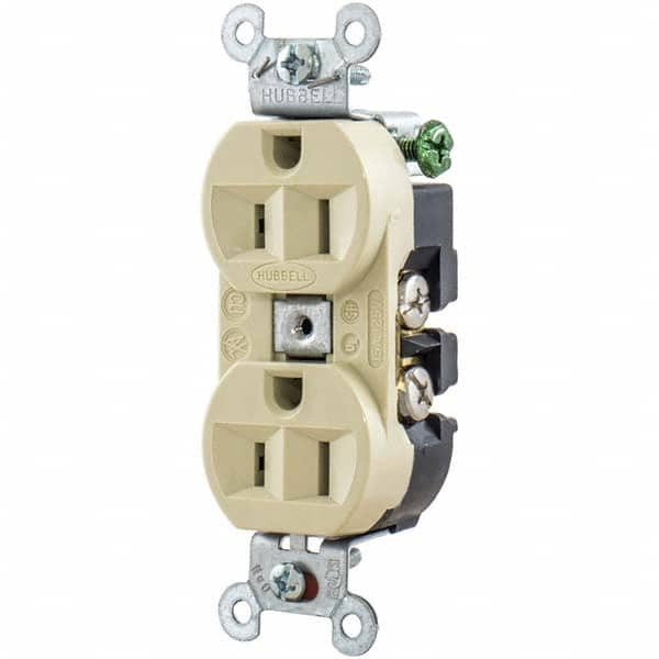 Hubbell Wiring Device-Kellems - 125V 15A NEMA 5-15R Industrial Grade Ivory Straight Blade Duplex Receptacle - Benchmark Tooling