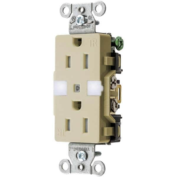 Hubbell Wiring Device-Kellems - 125V 15A NEMA 5-15R Commercial Grade Ivory Straight Blade Duplex Receptacle - Benchmark Tooling