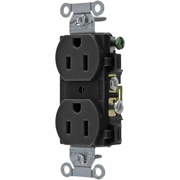 Hubbell Wiring Device-Kellems - 125V 15A NEMA 5-15R Commercial Grade Black Straight Blade Duplex Receptacle - Benchmark Tooling