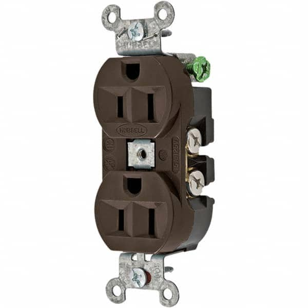 Hubbell Wiring Device-Kellems - 125V 15A NEMA 5-15R Industrial Grade Brown Straight Blade Duplex Receptacle - Benchmark Tooling