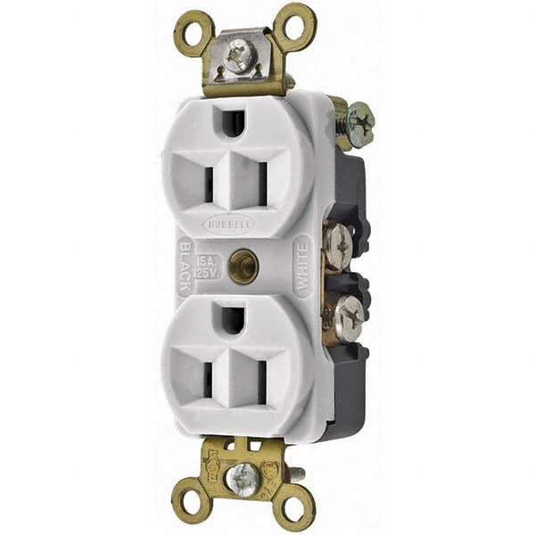 Hubbell Wiring Device-Kellems - 125V 15A NEMA 5-15R Industrial Grade White Straight Blade Duplex Receptacle - Benchmark Tooling