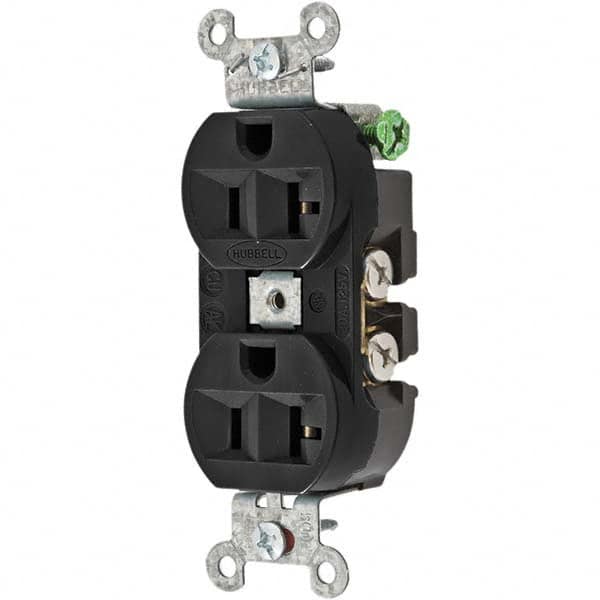 Hubbell Wiring Device-Kellems - 125V 20A NEMA 5-20R Industrial Grade Black Straight Blade Duplex Receptacle - Benchmark Tooling