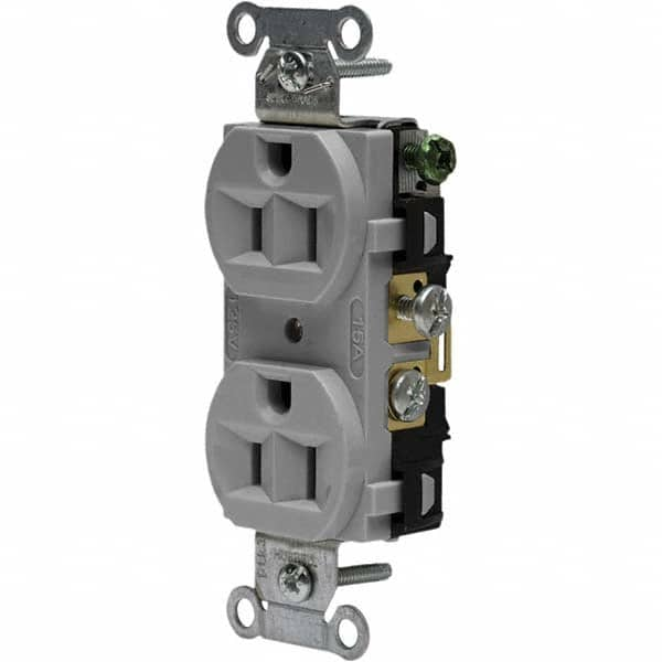 Hubbell Wiring Device-Kellems - 125V 15A NEMA 5-15R Commercial Grade Gray Straight Blade Duplex Receptacle - Benchmark Tooling