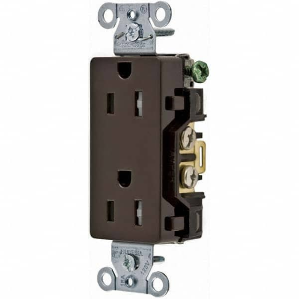 Hubbell Wiring Device-Kellems - 125V 15A NEMA 5-15R Commercial Grade Brown Straight Blade Duplex Receptacle - Benchmark Tooling