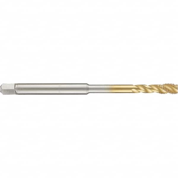Guhring - 8-32 UNC 3 Flute 2B Modified Bottoming Spiral Flute Tap - High Speed Steel, TiN Finish, 4" OAL, Right Hand Flute, Right Hand Thread, H3/H4, Series 4283 - Exact Industrial Supply