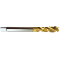 Guhring - 1/2-13 UNC 3 Flute 2BX Modified Bottoming Spiral Flute Tap - High Speed Steel, TiN Finish, 4.3307" OAL, Right Hand Flute, Right Hand Thread, H6/H7, Series 4392 - Benchmark Tooling