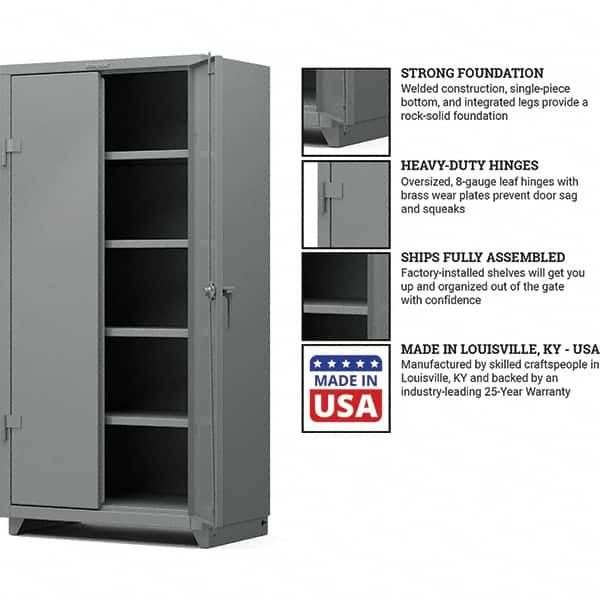 Strong Hold - 4 Shelf Locking Storage Cabinet - Steel, 36" Wide x 24" Deep x 75" High, Medium Gray - Benchmark Tooling