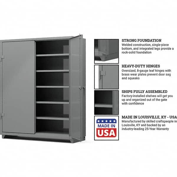 Strong Hold - 5 Shelf Locking Storage Cabinet - Steel, 60" Wide x 24" Deep x 75" High, Medium Gray - Benchmark Tooling