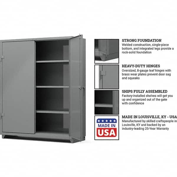 Strong Hold - 3 Shelf Locking Storage Cabinet - Steel, 60" Wide x 24" Deep x 75" High, Medium Gray - Benchmark Tooling