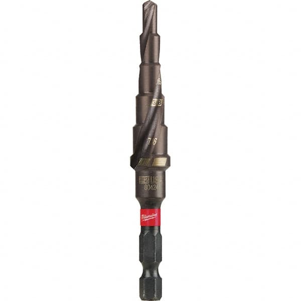 Milwaukee Tool - 6 Hole Sizes, 1/8 to 1/2" Hole Diam Steel Rapid Strike Tip Step Drill Bit - Benchmark Tooling