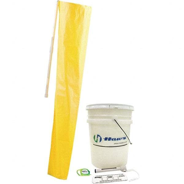 Haws - 12" Long x 12" Wide x 78" High, Plumbed Wash Station Compliance Test Kit - Includes 5 Gal Bucket, Shower Sock, Water Pole, Eyewash Gauge, Tape Measure, Thermometer - Benchmark Tooling