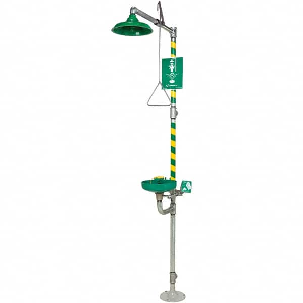 Haws - 23.7 GPM shower Flow, Drench shower, Eye & Face Wash Station - Bowl with Hinged Dust Cover, Triangular Pull Rod & Push Flag Activated, Galvanized Steel Pipe, Plastic Shower Head, Inverted Flow - Benchmark Tooling