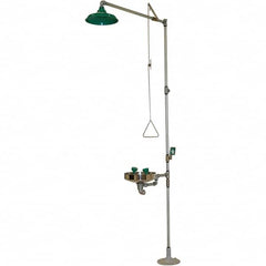 Haws - 25 GPM shower Flow, Drench shower, Eye & Face Wash Station - Bowl, Push Flag Activated, Galvanized Steel Pipe, Plastic Shower Head, Wheelchair Accessible - Benchmark Tooling