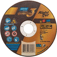 Norton - 5" 46 Grit Ceramic Alumina Cutoff Wheel - 0.045" Thick, 7/8" Arbor, 12,225 Max RPM, Use with Angle Grinders - Benchmark Tooling