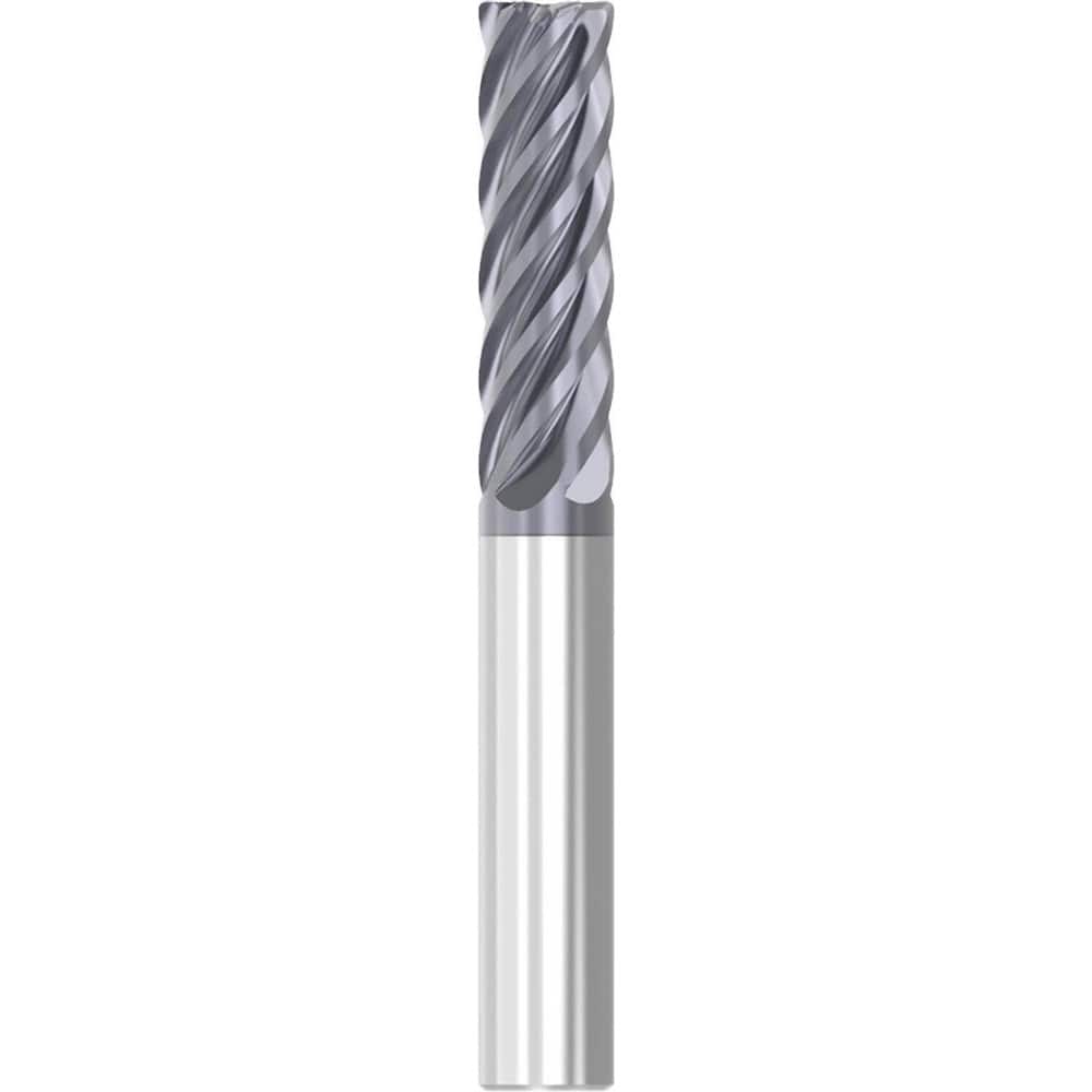 Roughing & Finishing End Mills; Mill Diameter (Decimal Inch): 0.2500; Mill Diameter (Inch): 1/4; End Type: Corner Radius; Corner Radius (Decimal Inch): 0.0300; Number of Flutes: 6; Material: Solid Carbide; Finish/Coating: AlTiN; Length of Cut (Inch): 3/8;