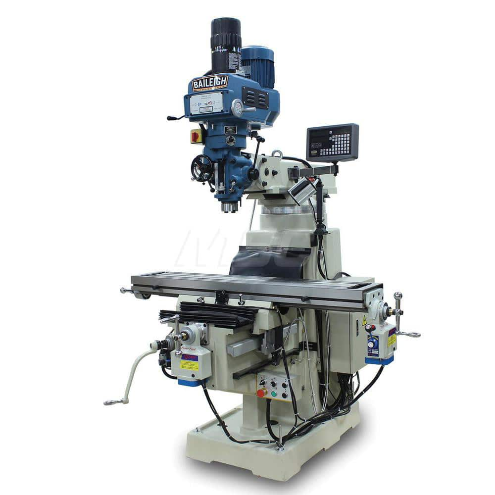 Knee Milling Machine: 26.77″, Variable Speed Control, 3 Phase 60 to 4,200 RPM, NT40 Spindle Taper