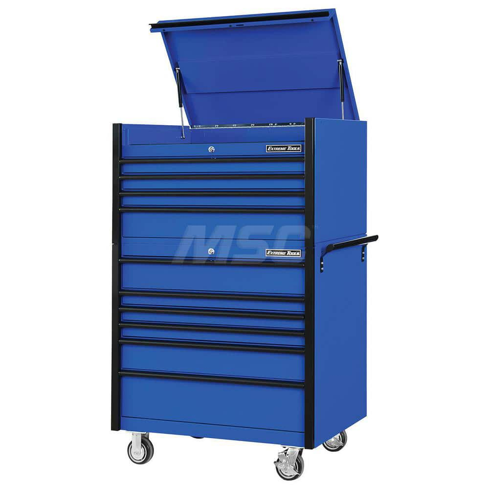 Tool Storage Combos & Systems; Type: Roller Cabinet with Top Chest Combo; Drawers Range: 6 - 10 Drawers; Number of Pieces: 2.000; Width Range: 36″ - 47.9″; Depth Range: 18″ - 23.9″; Height Range: 60″ and Higher; Color: Combo Blue with Black Trim; Type: Ro