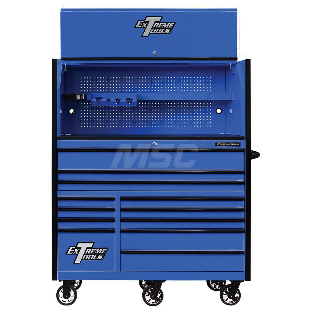 Tool Storage Combos & Systems; Type: Roller Cabinet with Hutch Combo; Drawers Range: 10 - 15 Drawers; Number of Pieces: 2.000; Width Range: 48″ - 71.9″; Depth Range: 24″ - 29.9″; Height Range: 60″ and Higher; Color: Combo Blue with Black Trim; Type: Rolle