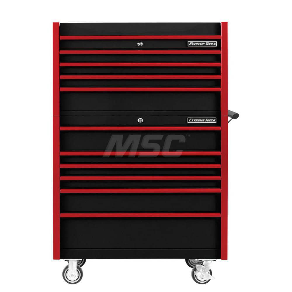 Tool Storage Combos & Systems; Type: Roller Cabinet with Top Chest Combo; Drawers Range: 6 - 10 Drawers; Number of Pieces: 2.000; Width Range: 36″ - 47.9″; Depth Range: 18″ - 23.9″; Height Range: 60″ and Higher; Color: Combo Black with Red Trim; Type: Rol