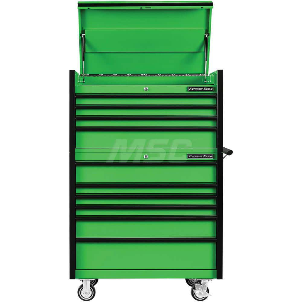 Tool Storage Combos & Systems; Type: Roller Cabinet with Top Chest Combo; Drawers Range: 5 - 10 Drawers; Number of Pieces: 2.000; Width Range: 36″ - 47.9″; Depth Range: 18″ - 23.9″; Height Range: 60″ and Higher; Color: Combo Green with Black Trim; Type: R