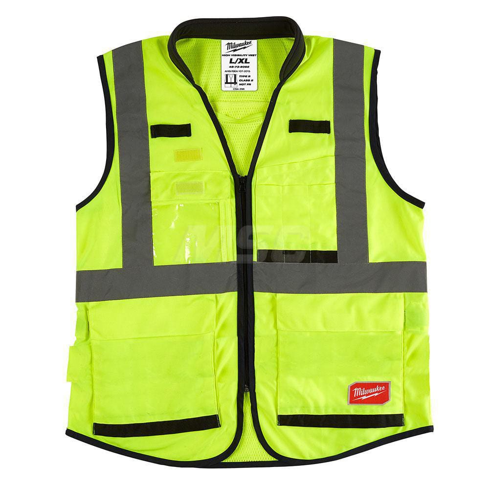 High Visibility Vest: Large & X-Large Yellow, Zipper Closure