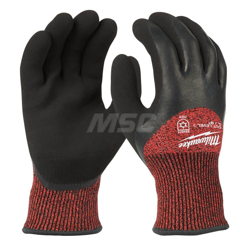 Cut, Puncture & Abrasive-Resistant Gloves: Size S, ANSI Cut A3, ANSI Puncture 0, Latex, Nylon Red, Palm & Fingers Coated, Acrylic, Terry & Thermal Lined, Nylon Back, Smooth Grip, ANSI Abrasion 0