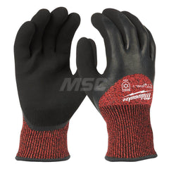 Cut, Puncture & Abrasive-Resistant Gloves: Size 2XL, ANSI Cut A3, ANSI Puncture 0, Latex, Nylon Red, Palm & Fingers Coated, Acrylic, Terry & Thermal Lined, Nylon Back, Smooth Grip, ANSI Abrasion 0