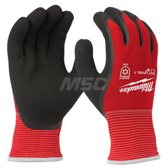 Cut, Puncture & Abrasive-Resistant Gloves: Size XL, ANSI Cut A1, ANSI Puncture 0, Latex, Nylon Red, Palm & Fingers Coated, Acrylic, Terry & Thermal Lined, Nylon Back, Smooth Grip, ANSI Abrasion 0