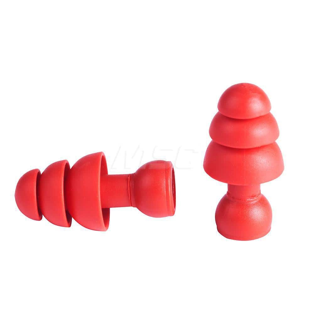 Earplug: 25dB, Foam, Cone, Push-In Stem, Banded Red