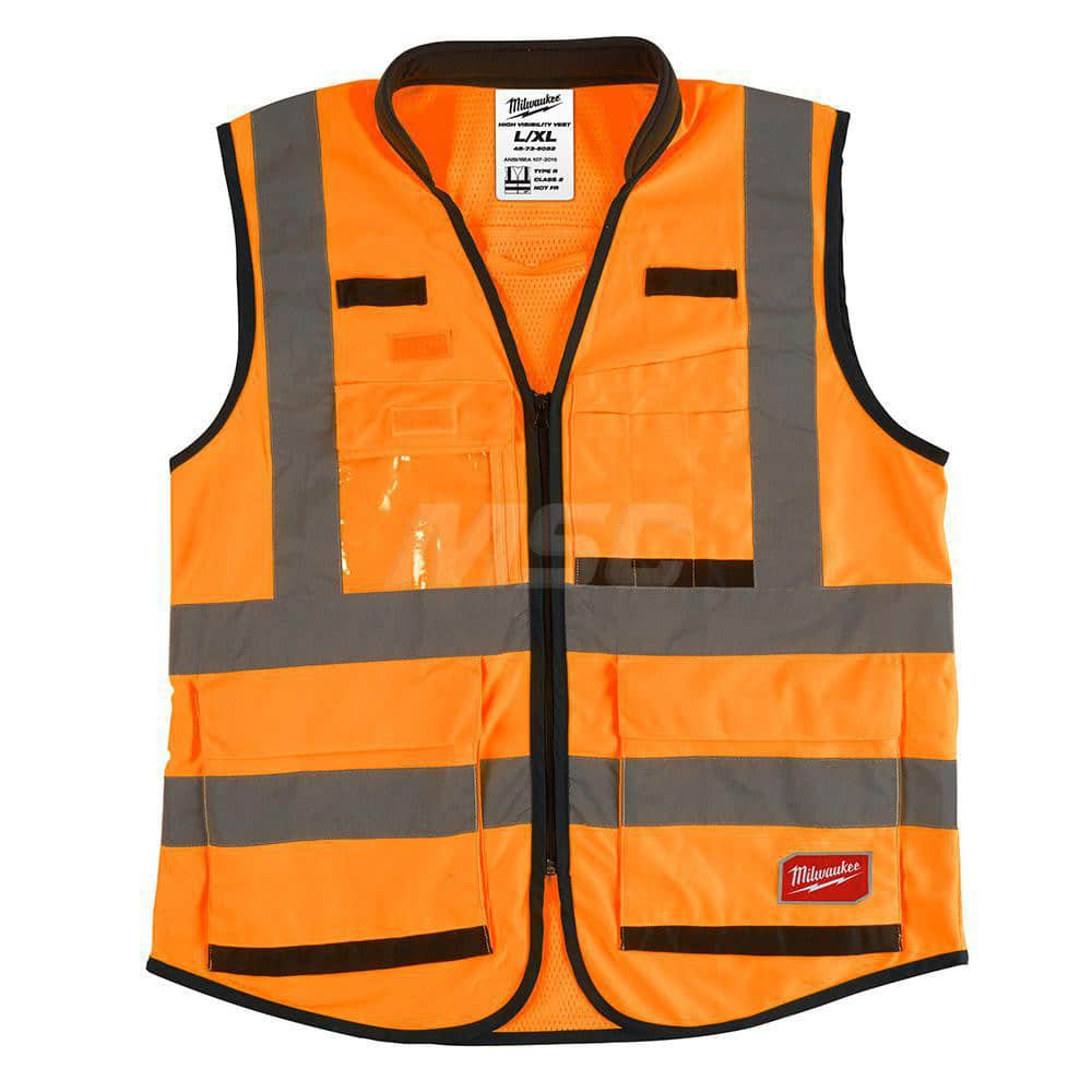 High Visibility Vest: 2X & 3X-Large Orange, Zipper Closure