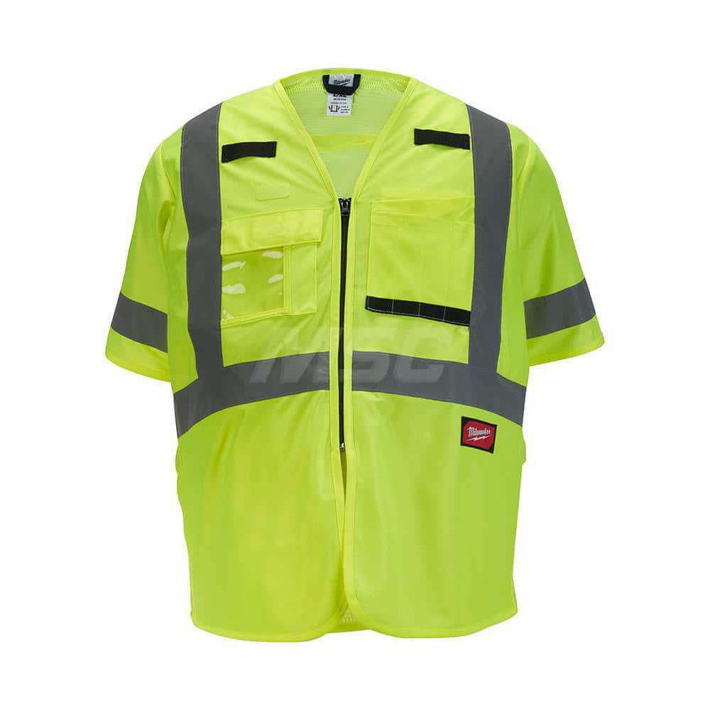 High Visibility Vest: Large & X-Large Yellow, Zipper Closure